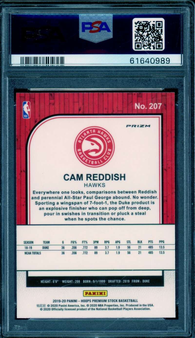 Cam Reddish Rookie Card 2019-20 Hoops Premium Stock Green Prizm #207 PSA 10 Image 2