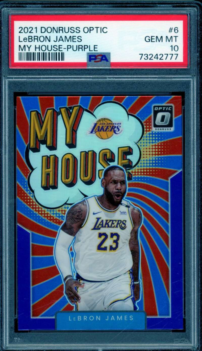 LeBron James Card 2021-22 Donruss Optic My House Purple #6 PSA 10 Image 1