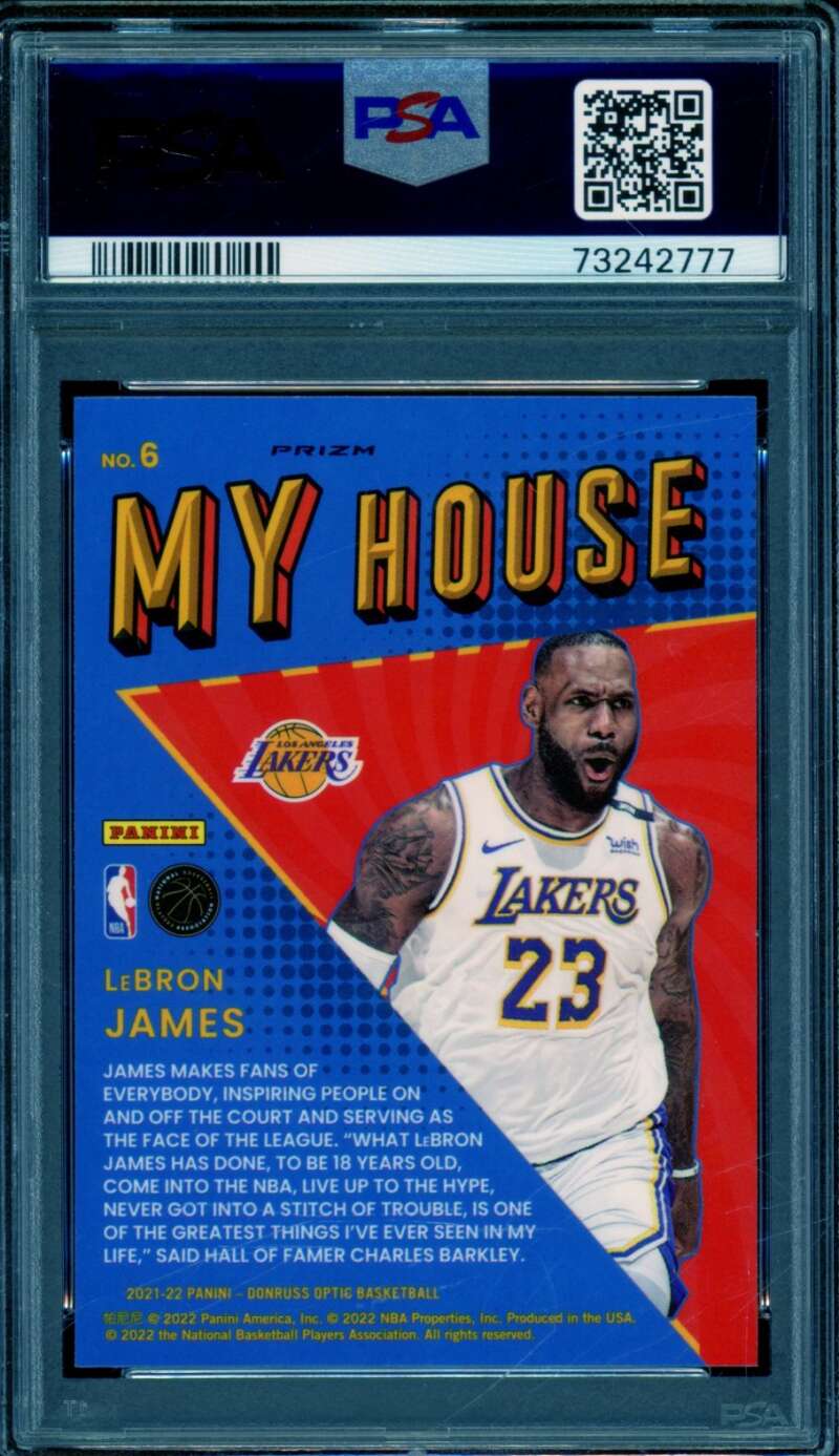 LeBron James Card 2021-22 Donruss Optic My House Purple #6 PSA 10 Image 2