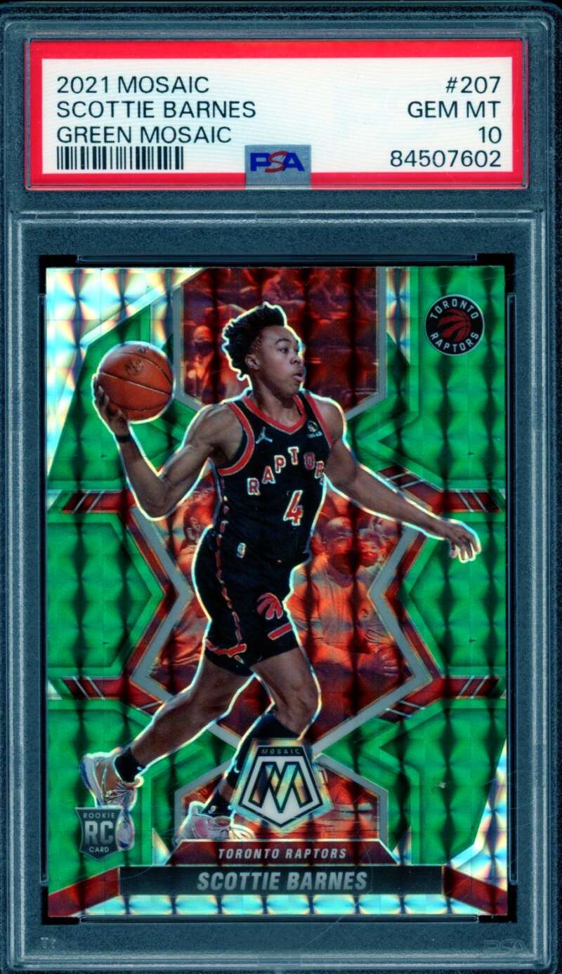 Scottie Barnes Rookie Card 2021-22 Mosaic Green Mosaic #207 PSA 10 Image 1