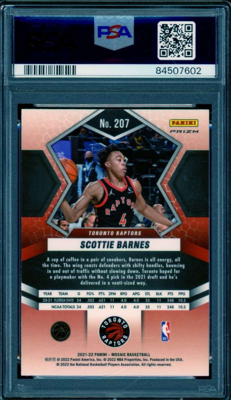 Scottie Barnes Rookie Card 2021-22 Mosaic Green Mosaic #207 PSA 10 Image 2
