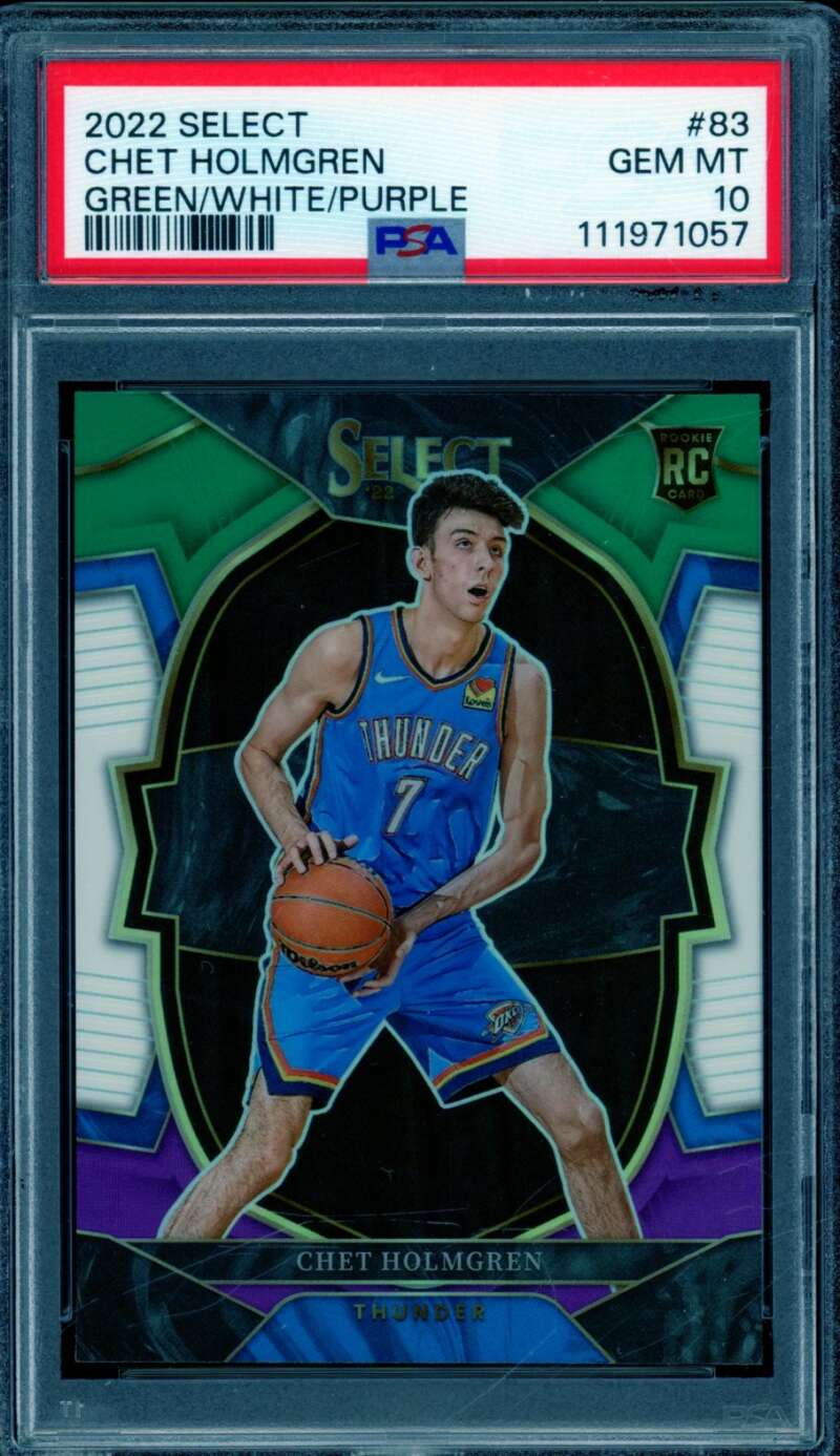 Chet Holmgren Rookie Card 2022-23 Select Green/White/Purple #83 PSA 10 Image 1