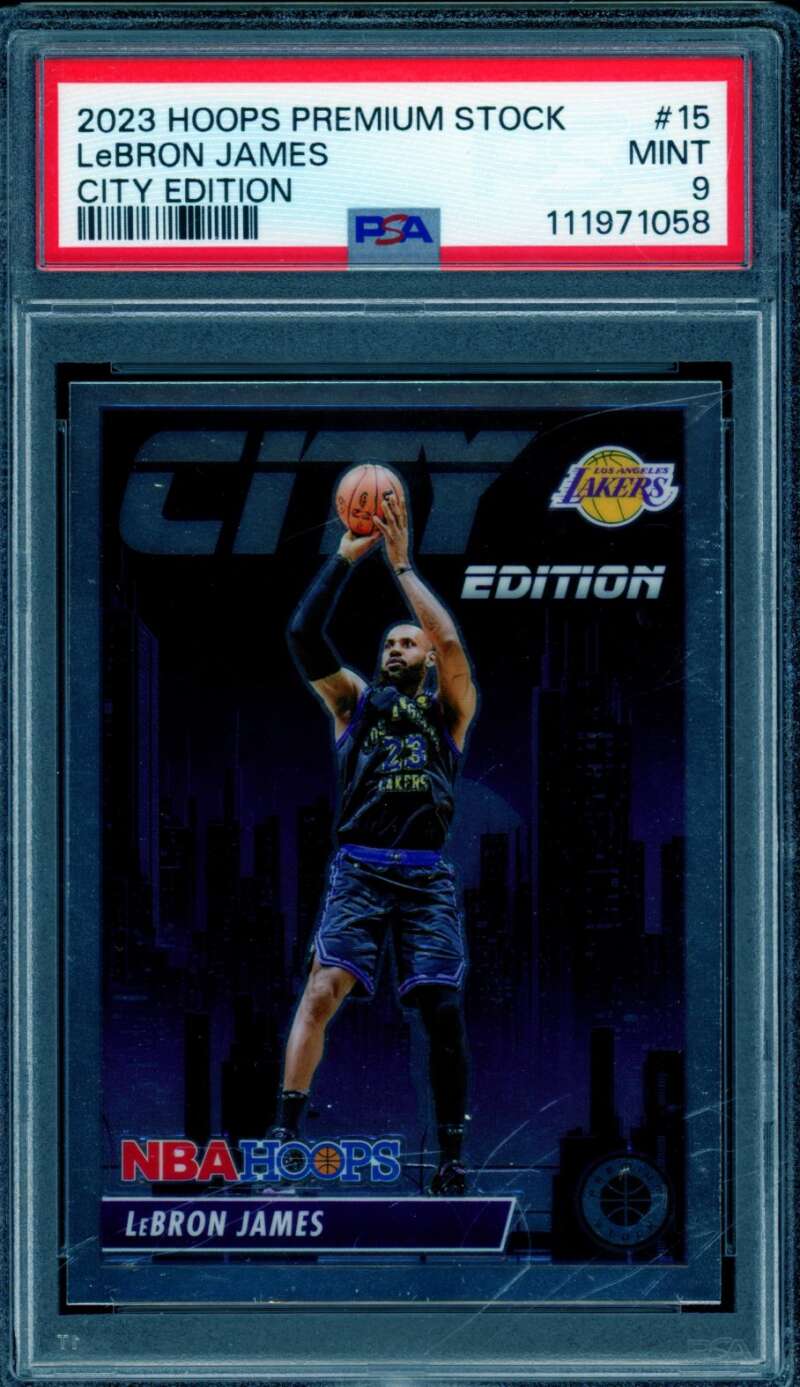 LeBron James Card 2023-24 Hoops Premium Stock City Edition #15 PSA 9 Image 1