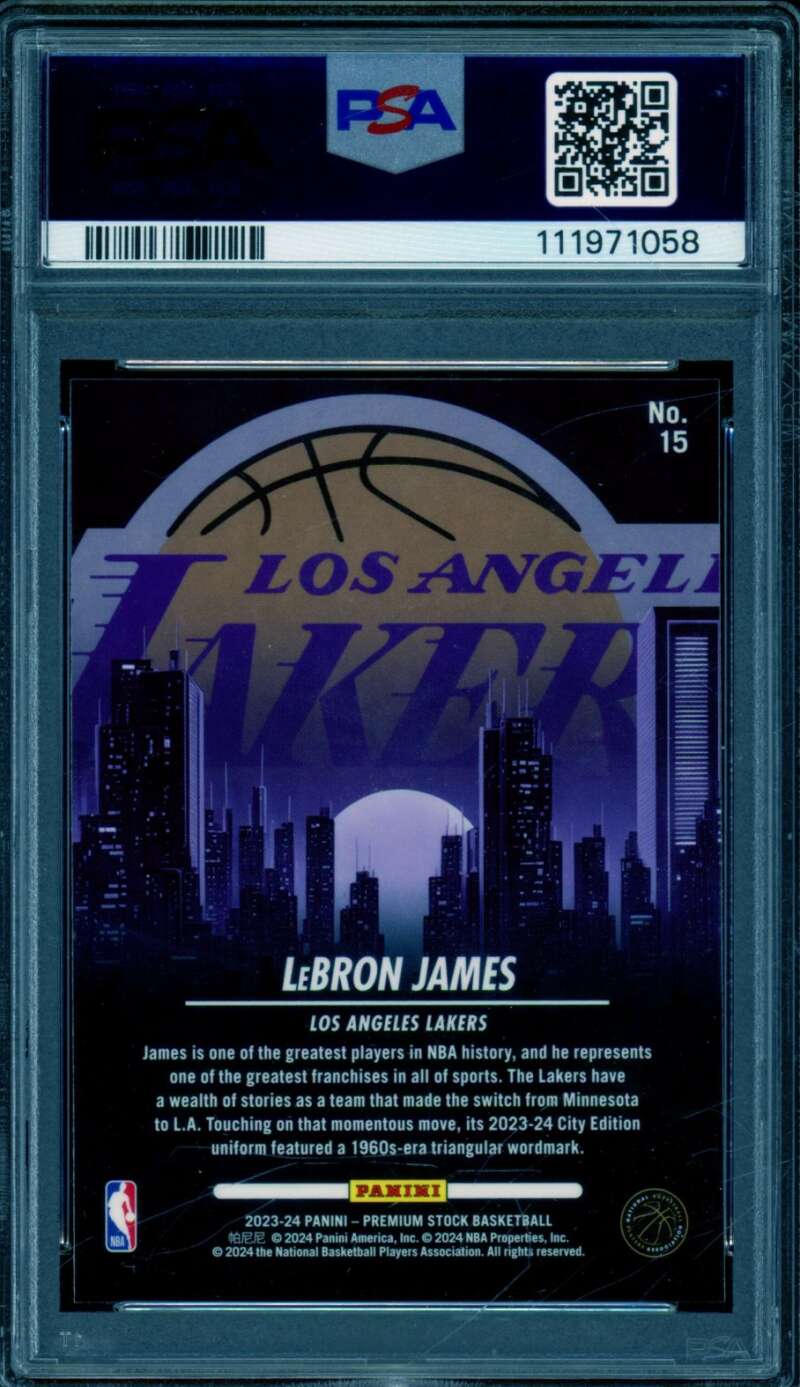 LeBron James Card 2023-24 Hoops Premium Stock City Edition #15 PSA 9 Image 2