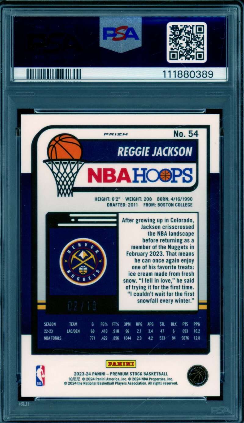 Reggie Jackson 2023-24 Hoops Premium Stock Gold Ice Prizm (10/10) #54 PSA 9 Image 2