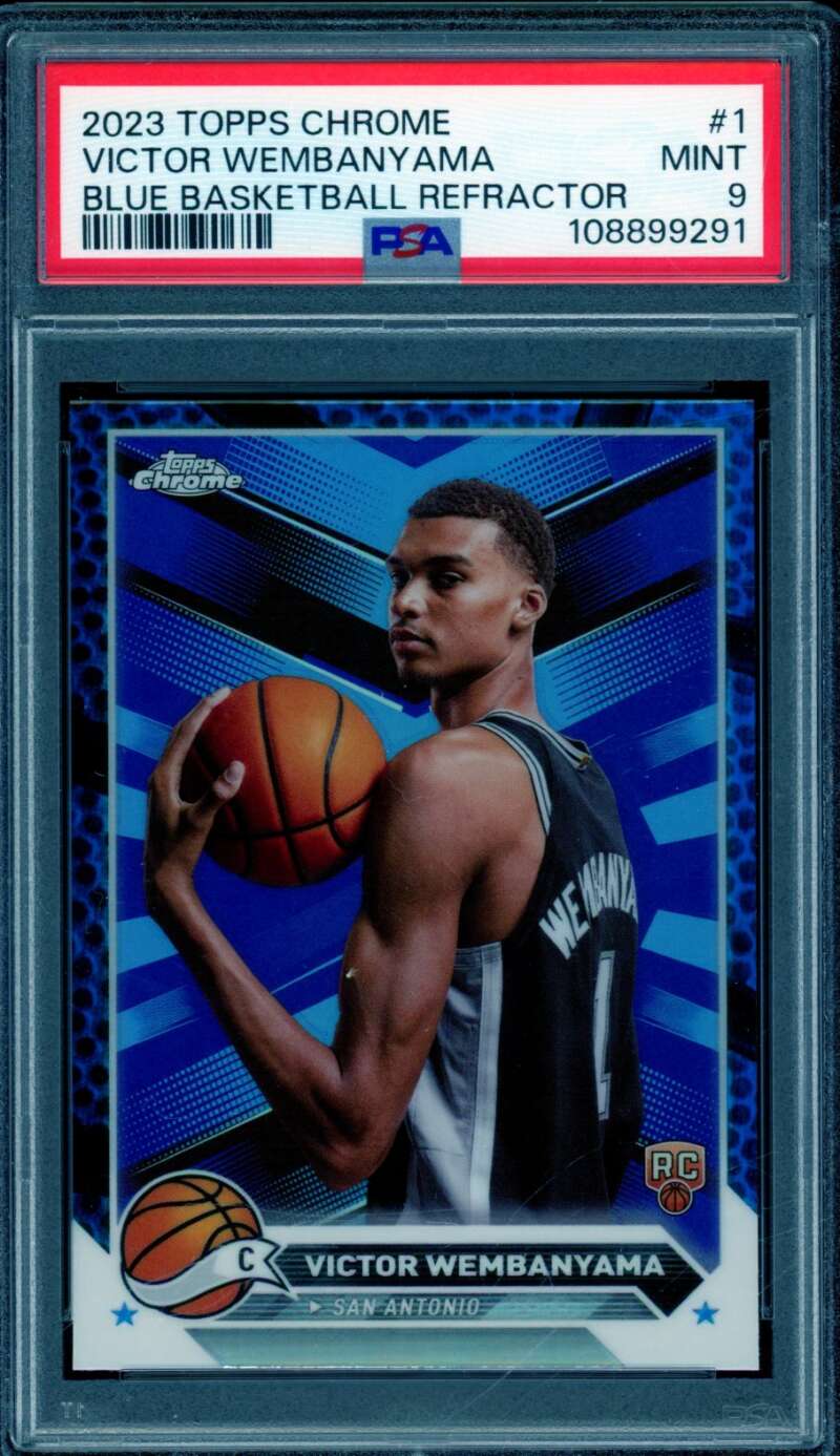 Victor Wembanyama Rookie Card 2023 Topps Chrome Blue Refractor #1 PSA 9 Image 1