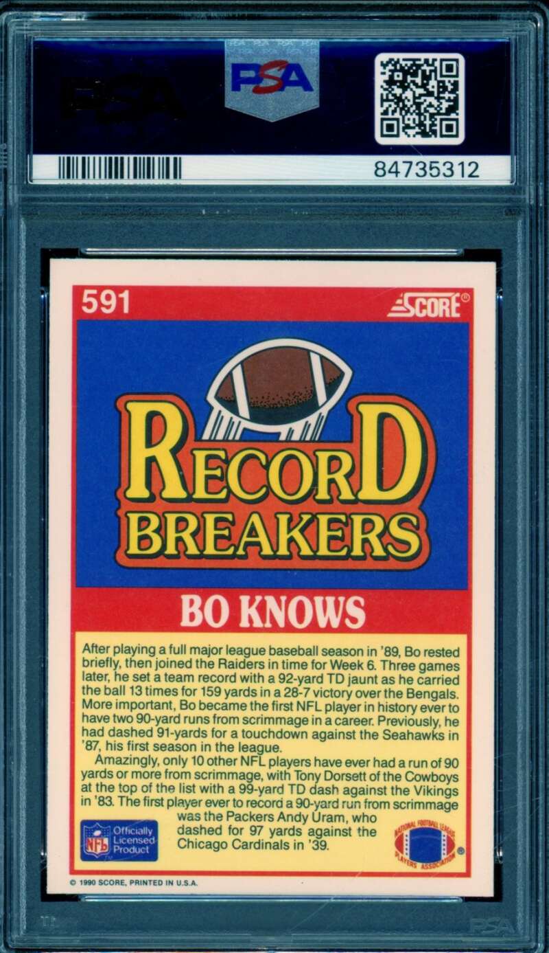 Bo Jackson Card 1990 Score #591 PSA 9 Image 2