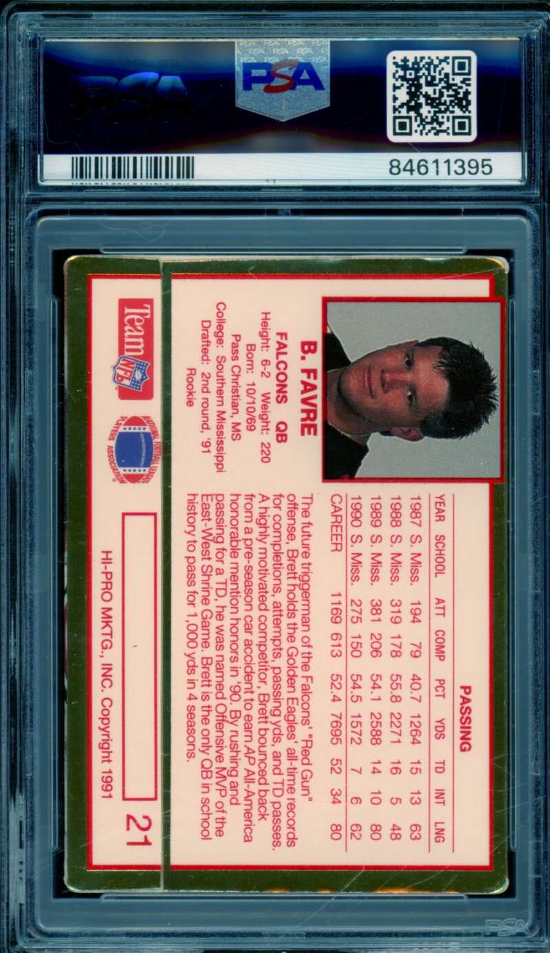 Brett Favre Rookie Card 1991 Action Packed #21 PSA 6 Image 2