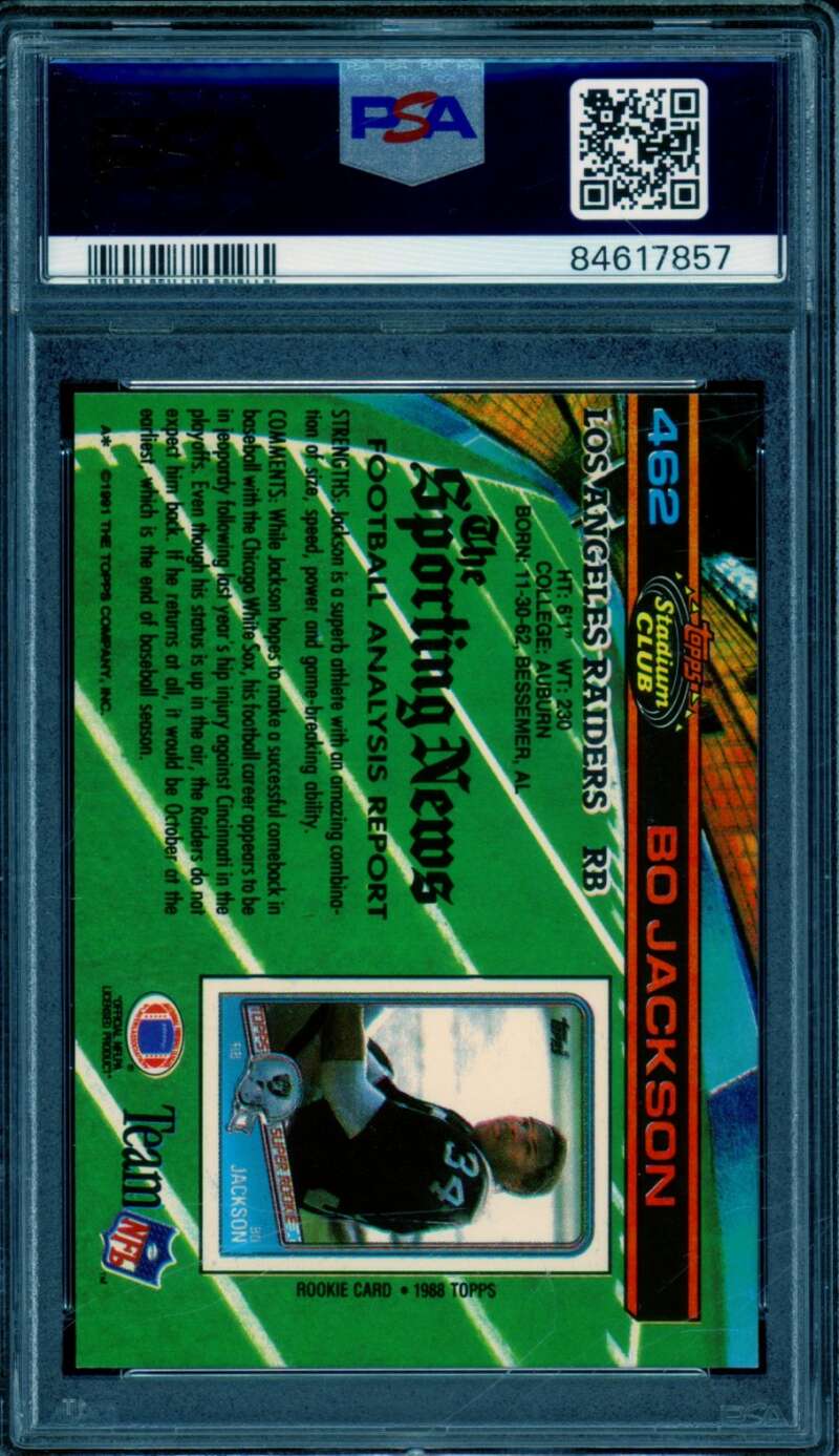 Bo Jackson Card 1991 Stadium Club #462 PSA 8 Image 2