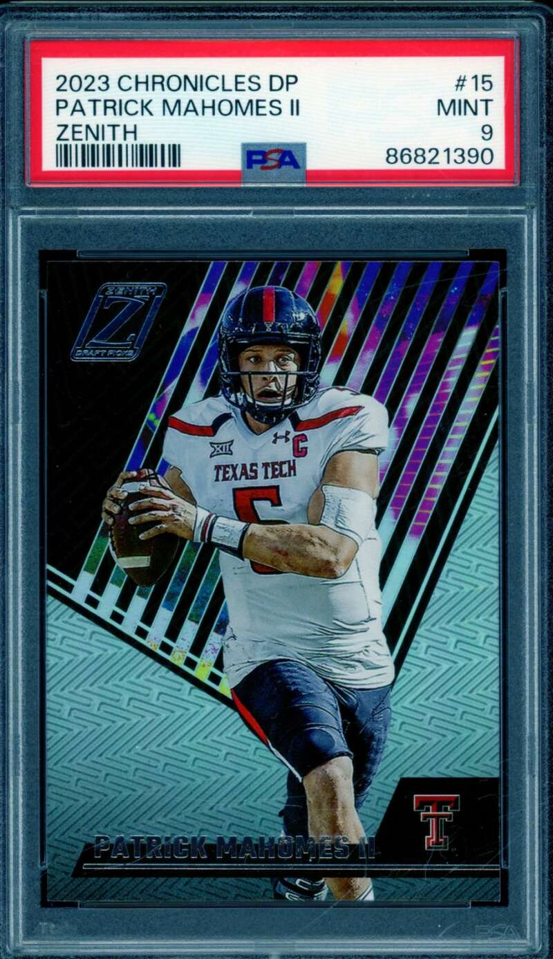 Patrick Mahomes II Card 2023 Chronicles DP Zenith (pop 11) #15 PSA 9 Image 1