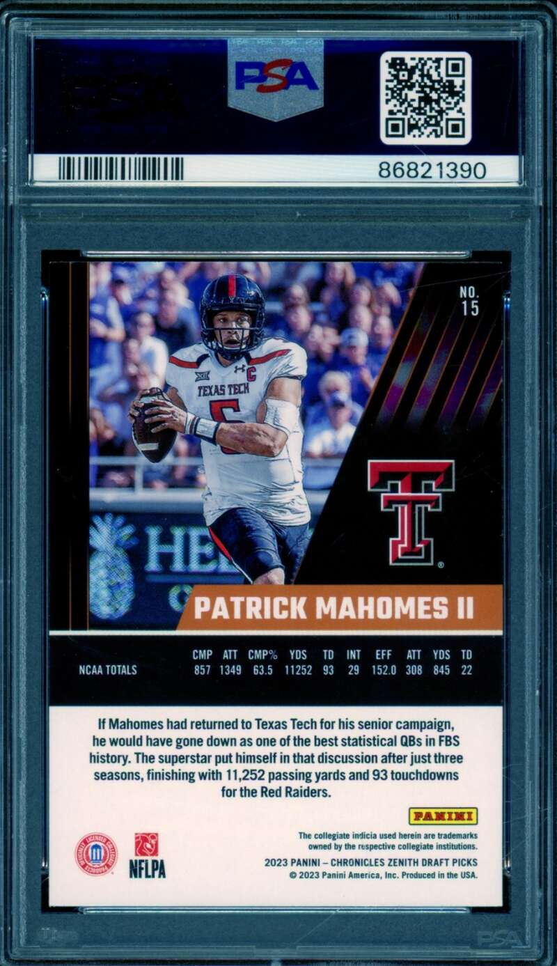 Patrick Mahomes II Card 2023 Chronicles DP Zenith (pop 11) #15 PSA 9 Image 2
