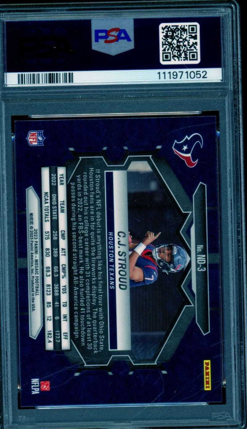 C.J. Stroud Rookie Card 2023 Mosaic NFL Debut #ND3 PSA 10 Image 2