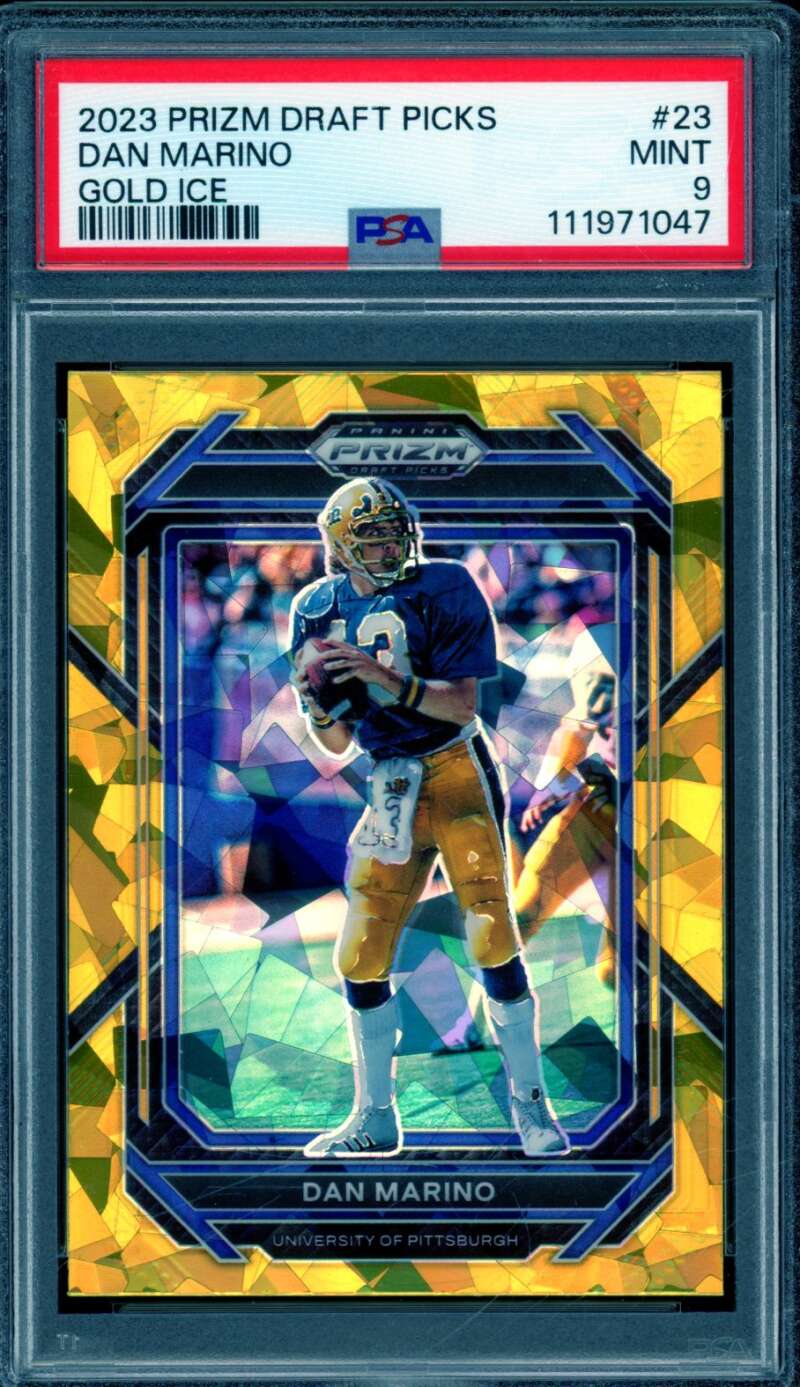 Dan Marino Card 2023 Prizm Draft Picks Gold Ice (pop 3) #23 PSA 9 Image 1