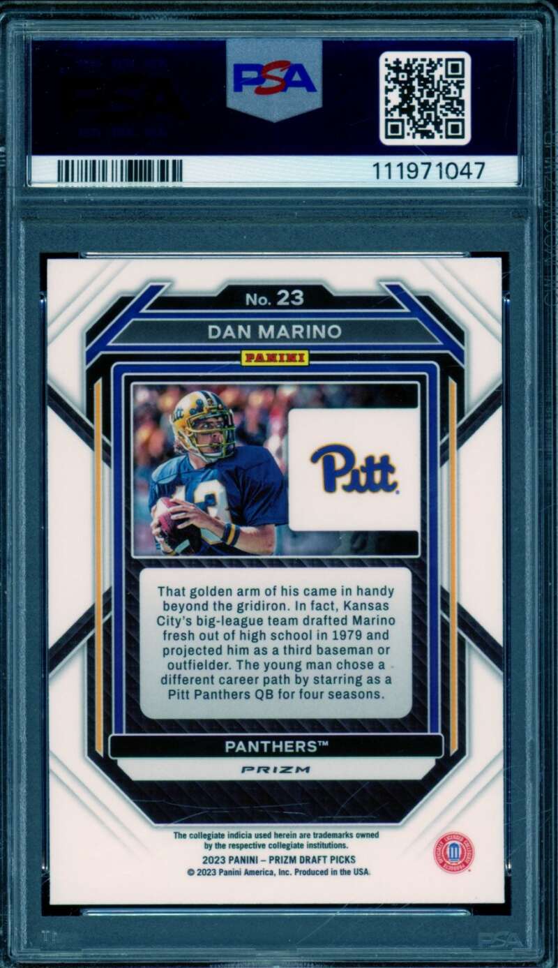 Dan Marino Card 2023 Prizm Draft Picks Gold Ice (pop 3) #23 PSA 9 Image 2