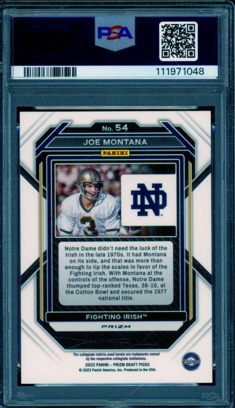 Joe Montana Card 2023 Prizm Draft Picks Gold Ice (pop 2) #54 PSA 9 Image 2