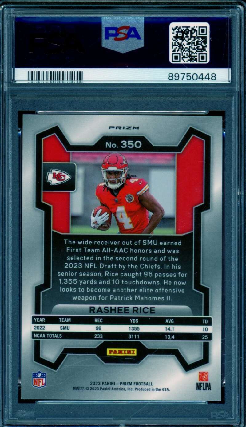 Rashee Rice Rookie Card 2023 Prizm Green Wave #350 PSA 9 Image 2