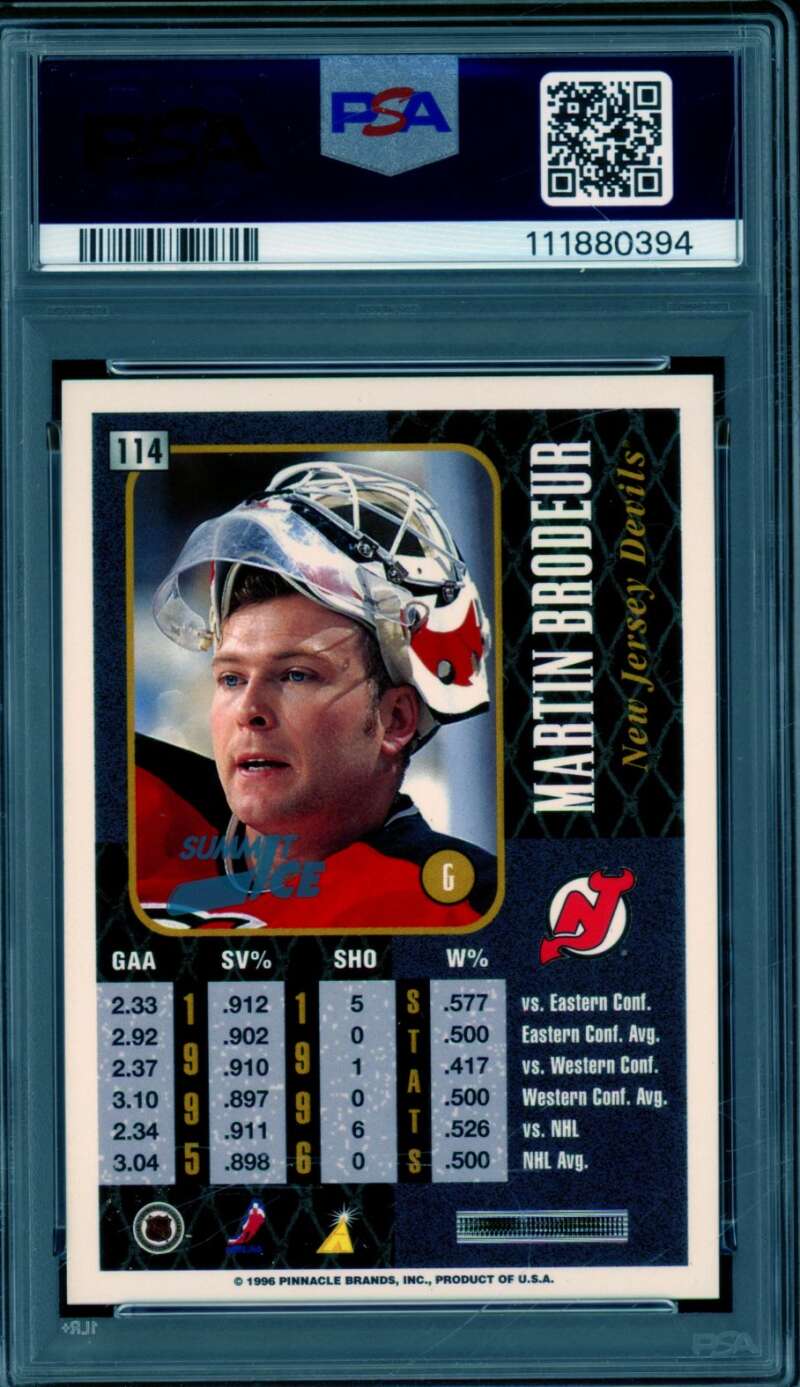 Martin Brodeur Card 1996-97 Summit Ice (pop 2) #114 PSA 10 Image 2