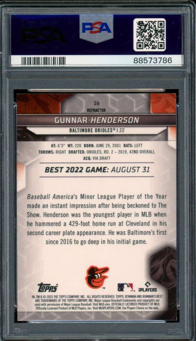 Gunnar Henderson Rookie Card 2023 Bowman's Best #26 PSA 9 Image 2