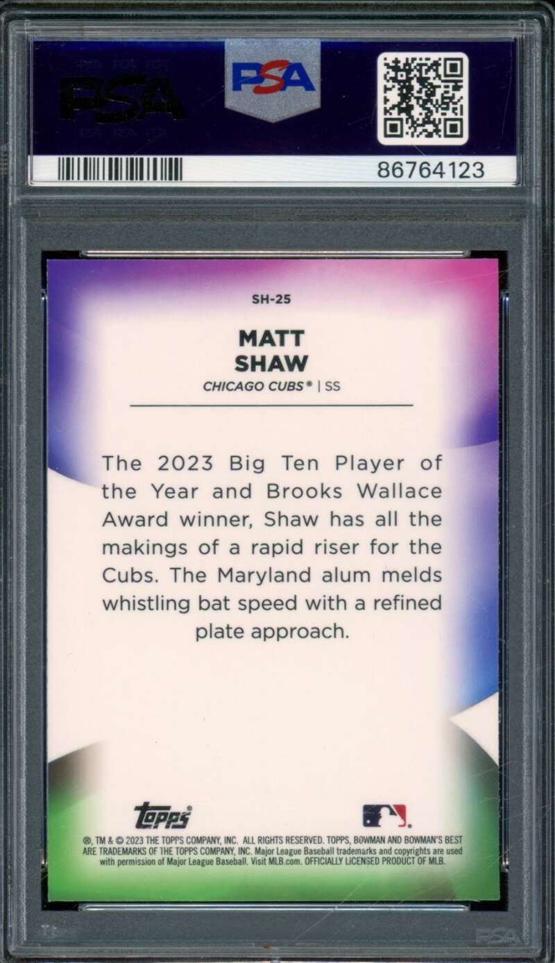Matt Shaw Rookie card 2023 Bowman's Best Shellacked #SH25 PSA 9 Image 2
