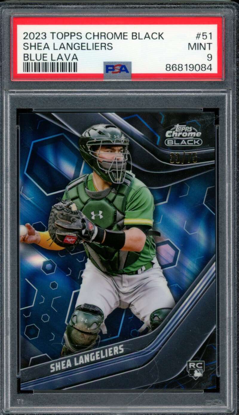 Shea Langeliers Rookie Card 2023 Topps Chrome Black Blue Lava (pop 1) #51 PSA 9 Image 1