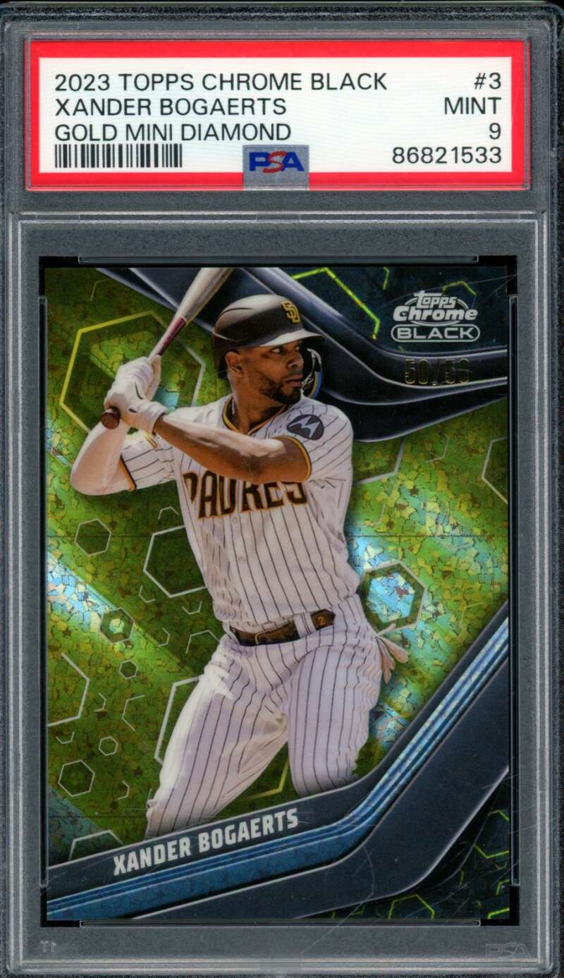Xander Bogaerts Card 2023 Topps Chrome Black Gold Mini Diamond (pop 1) #3 PSA 9 Image 1