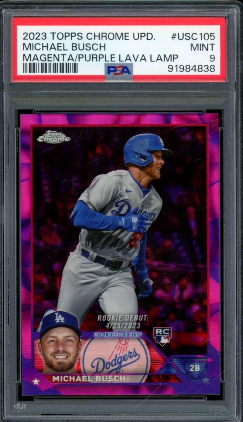 Michael Busch Rookie 2023 Topps Chrome Update Magenta Purple Lava #USC105 PSA 9 Image 1