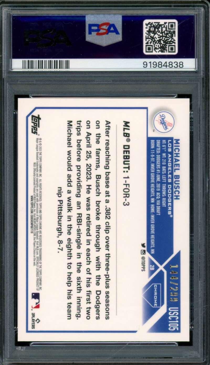 Michael Busch Rookie 2023 Topps Chrome Update Magenta Purple Lava #USC105 PSA 9 Image 2