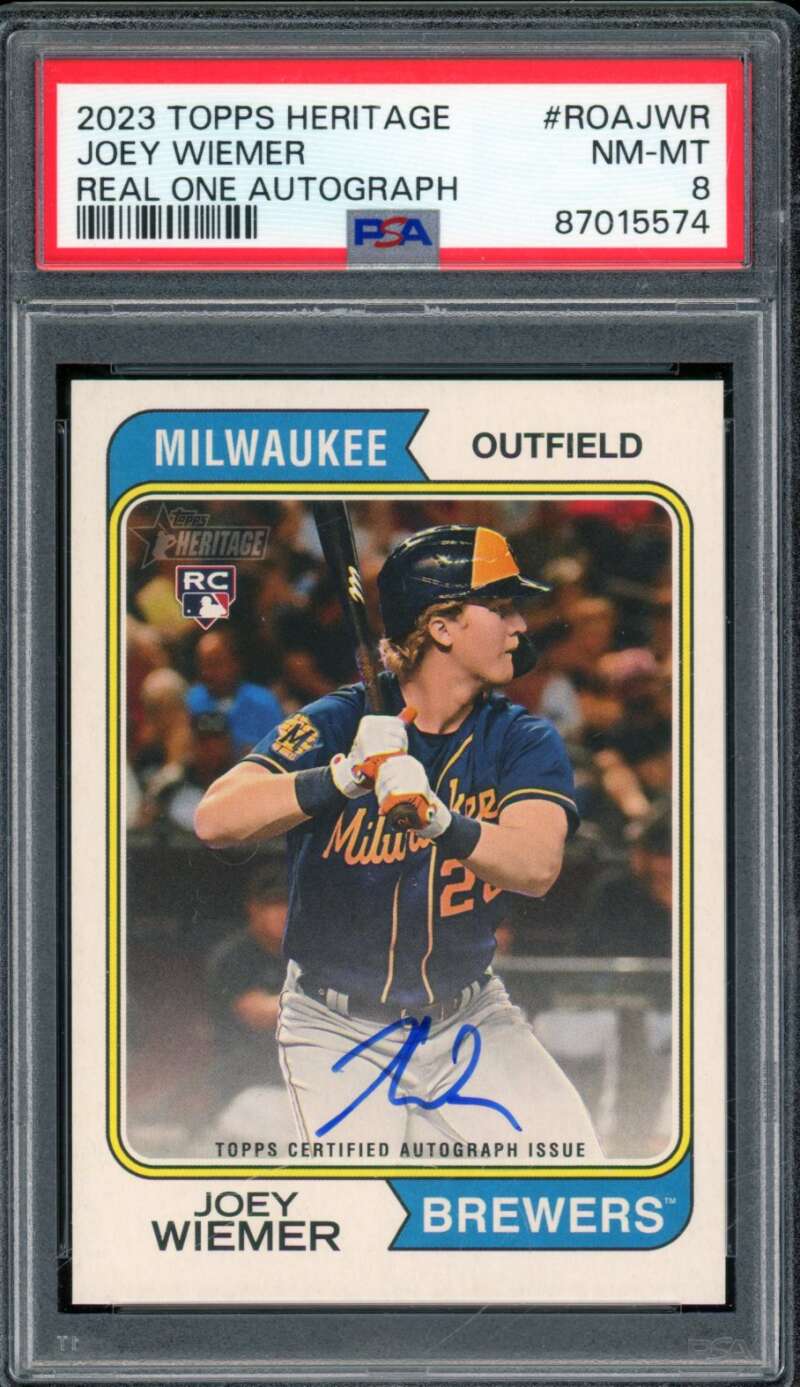 Joey Wiemer Rookie 2023 Topps Heritage Real One Autograph (pop 1) #roajwr PSA 8 Image 1