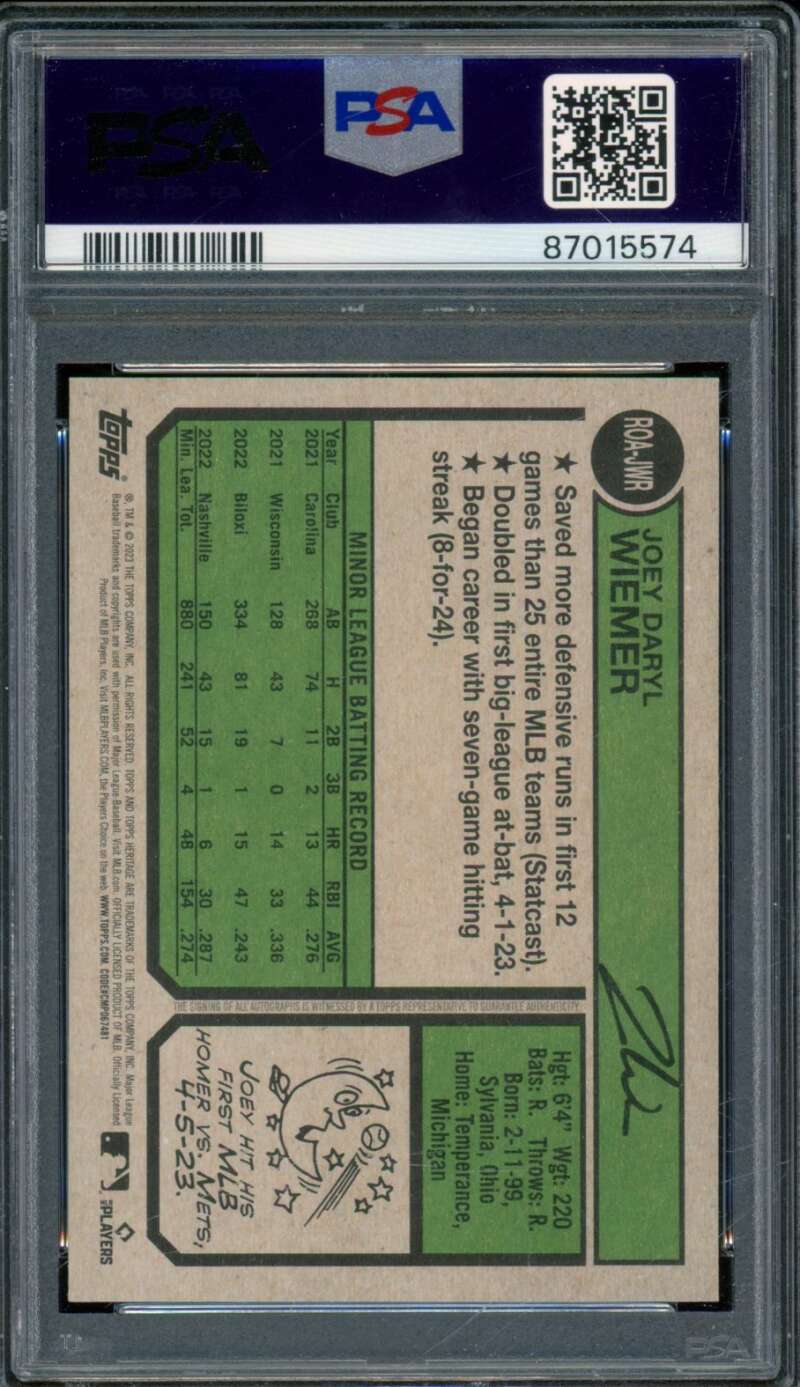 Joey Wiemer Rookie 2023 Topps Heritage Real One Autograph (pop 1) #roajwr PSA 8 Image 2