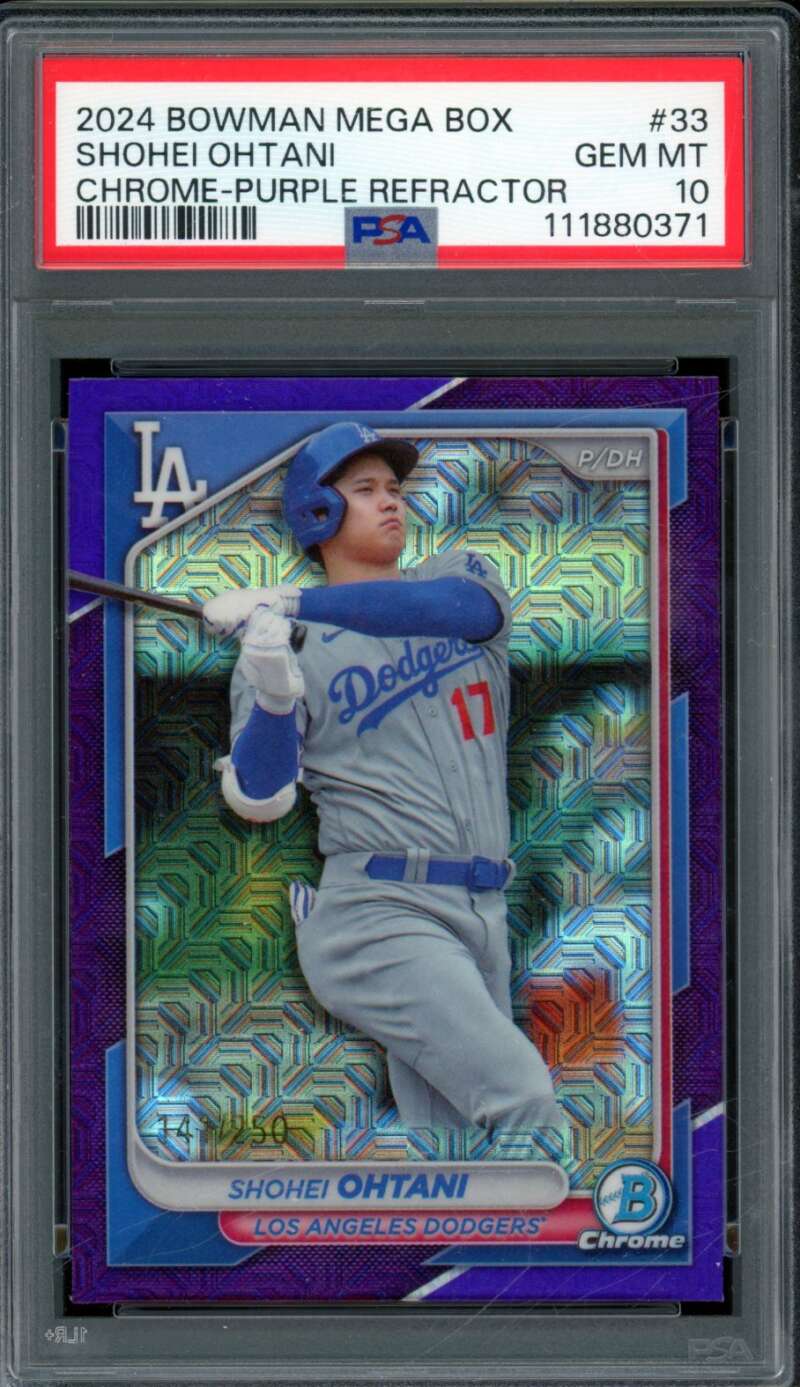 Shohei Ohtani 2024 Bowman Mega Box Chrome Purple Refractor (pop 8) #33 PSA 10 Image 1