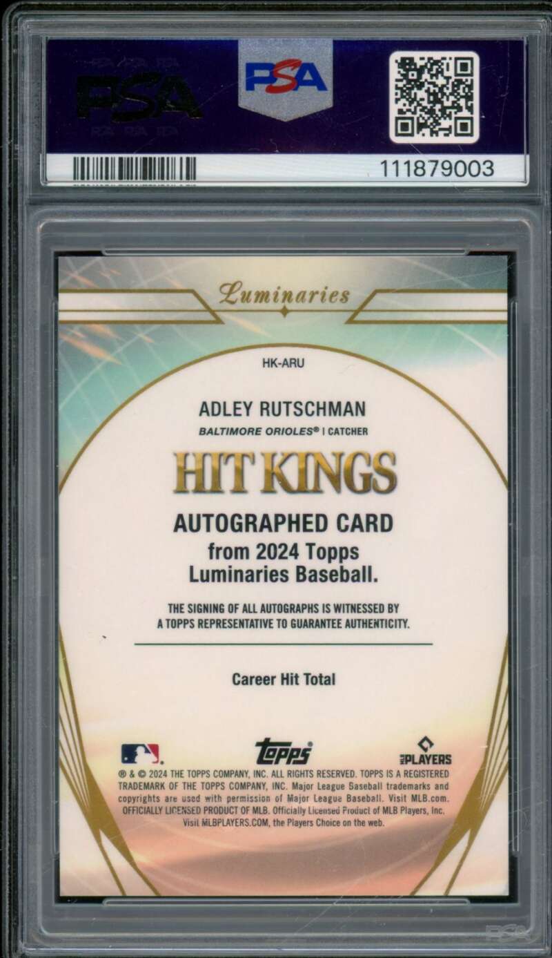 Adley Rutschman Card 2024 Luminaries Hit Kings Autograph Purple (1/3) PSA 10 Image 2
