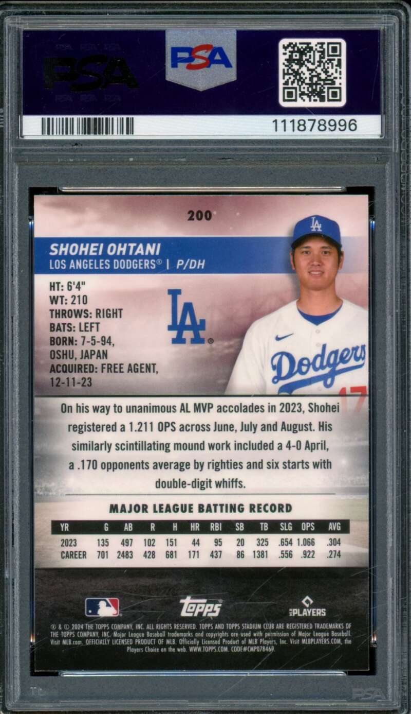 Shohei Ohtani Card 2024 Stadium Club Chrome #200 PSA 10 Image 2