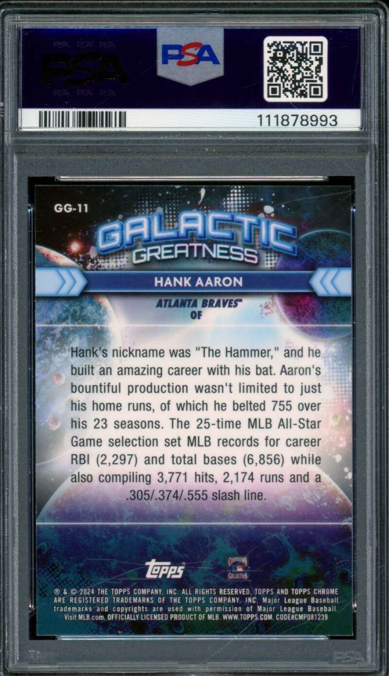 Hank Aaron Card 2024 Topps Chrome Cosmic Glasactic Greatness (pop 5) #11 PSA 10 Image 2