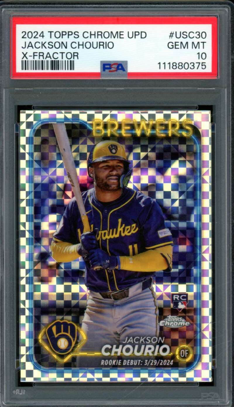 Jackson Chourio Rookie Card 2024 Topps Chrome Update X-Fractor #Usc30 PSA 10 Image 1