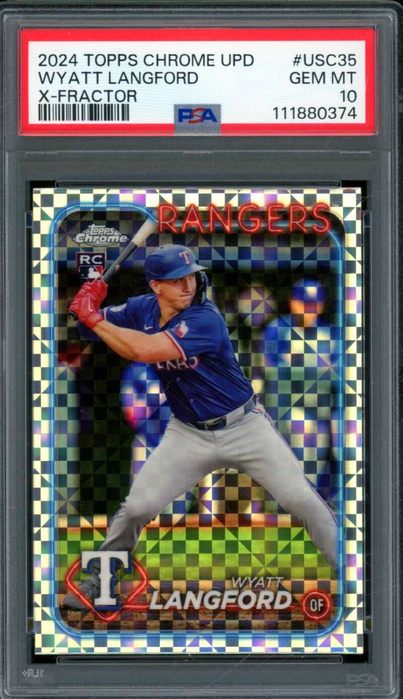Wyatt Langford Rookie Card 2024 Topps Chrome Update X-Fractor #USC35 PSA 10 Image 1