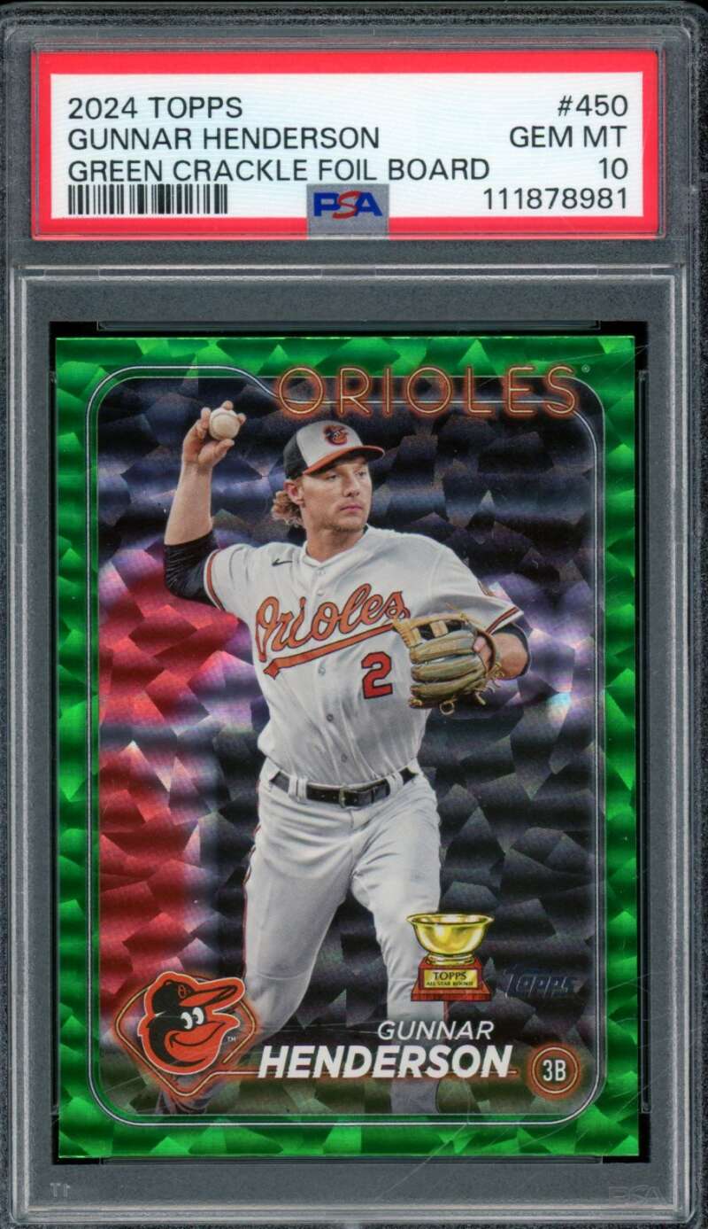 Gunnar Henderson 2024 Topps Green Crackle Foil Board (pop 12) #450 PSA 10 Image 1