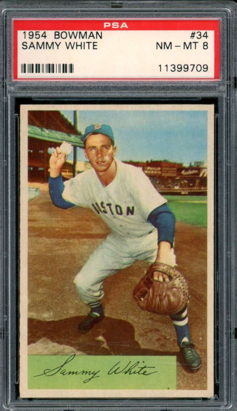 Sammy White Card 1954 Bowman #34 PSA 8 Image 1