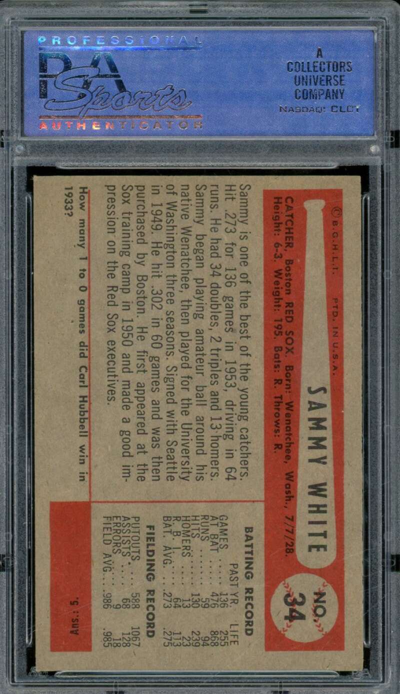 Sammy White Card 1954 Bowman #34 PSA 8 Image 2