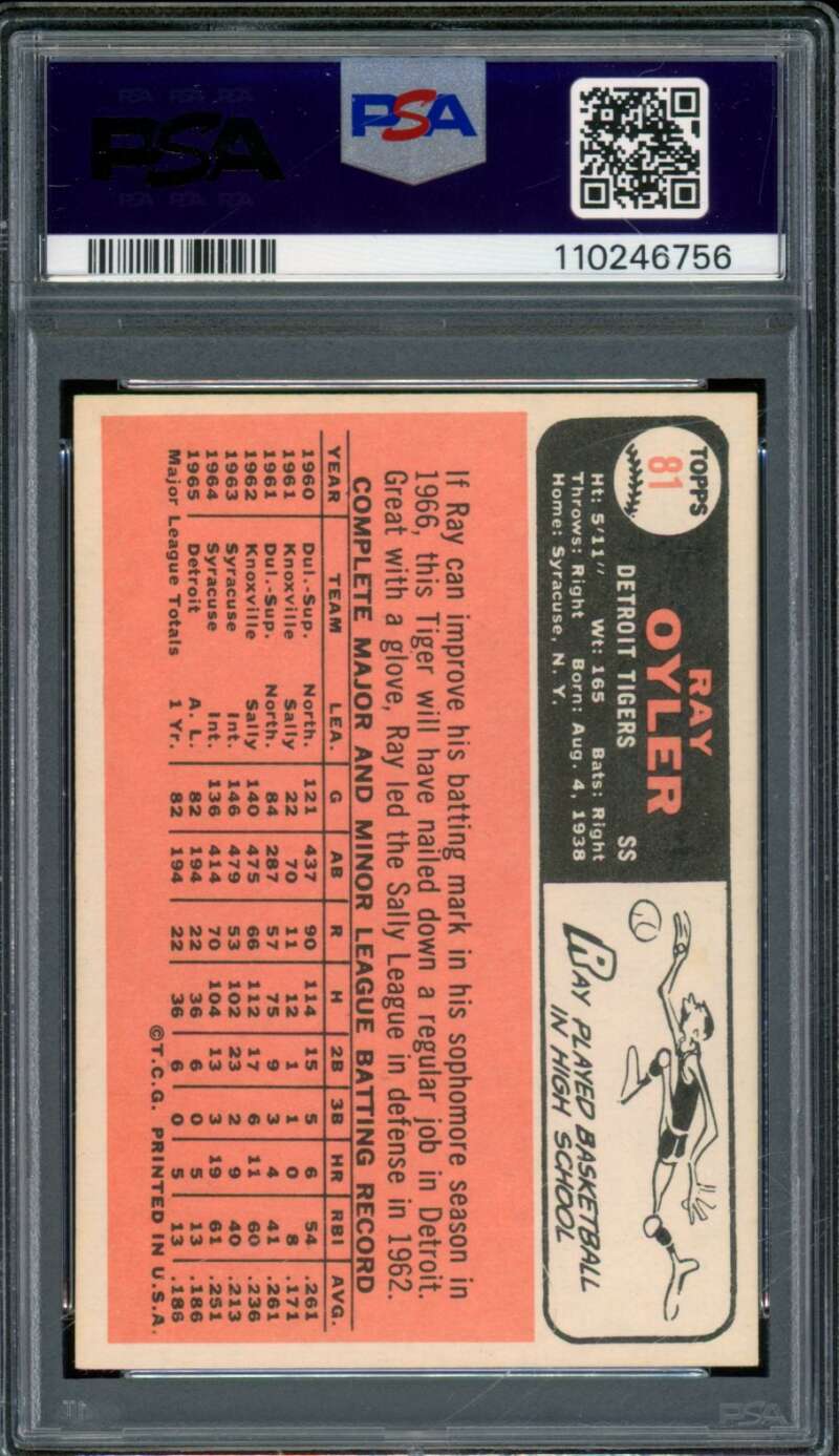 Ray Oyler Card 1966 Topps #81 PSA 6 Image 2