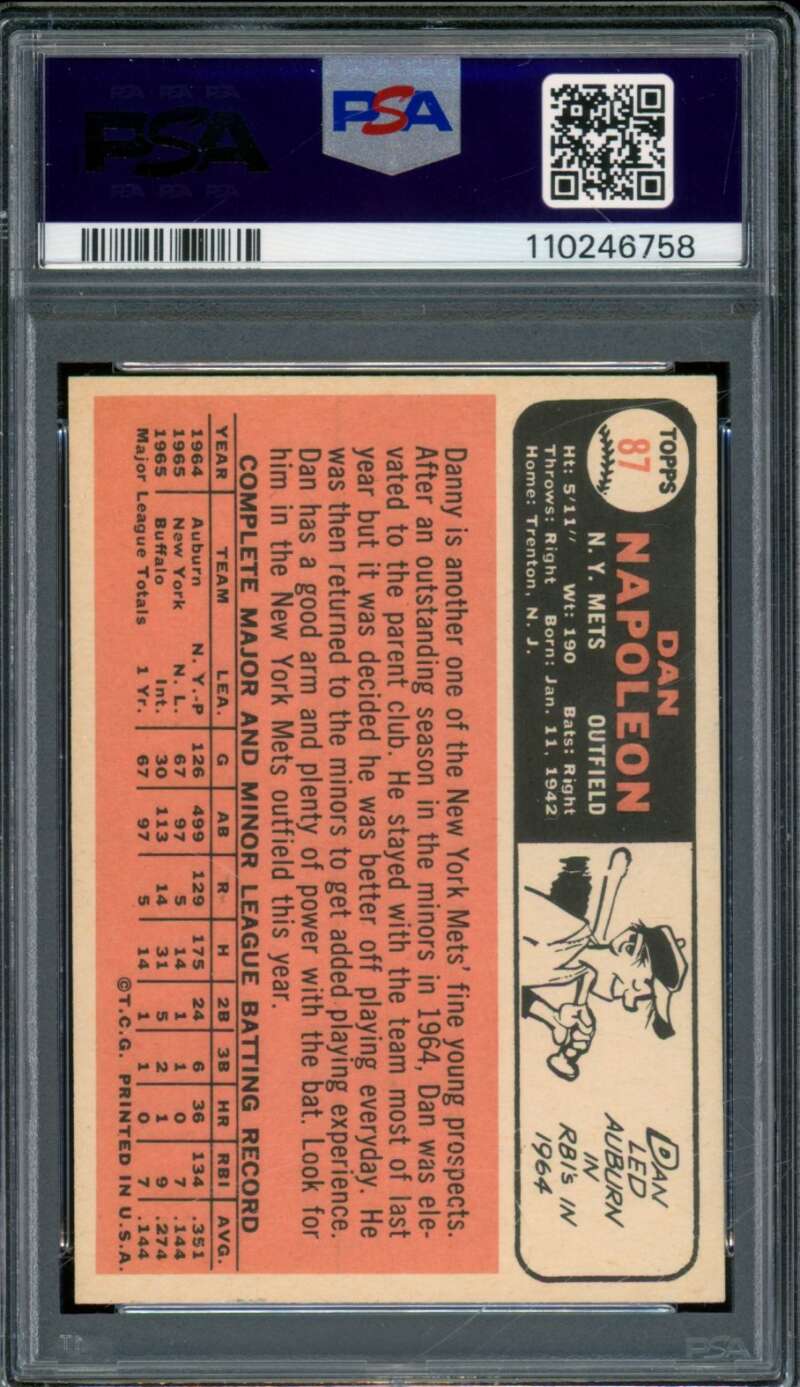 Dan Napoleon Card 1966 Topps #87 PSA 6 Image 2