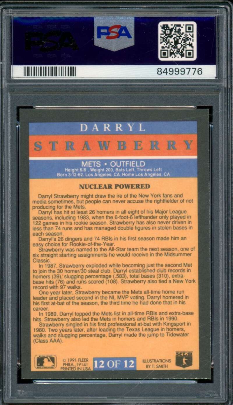 Darryl Strawberry Card 1991 Fleer Pro-Visions #12 PSA 8 Image 2