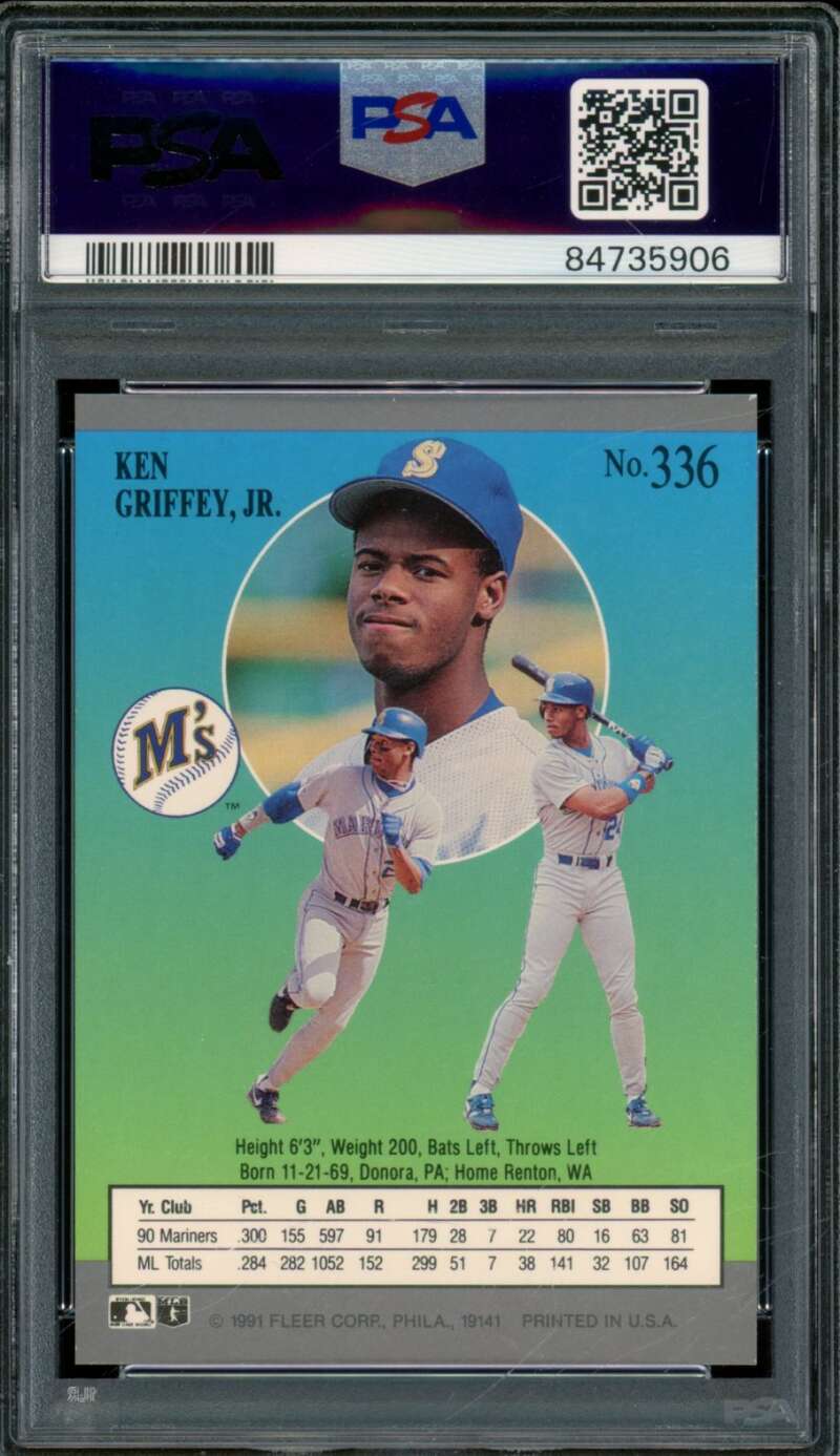 Ken Griffey Jr. Card 1991 Ultra #336 PSA 9 Image 2