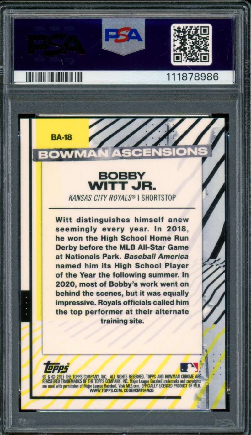 Bobby Witt Jr. Rookie 2021 Bowman Chrome Bowman Ascensions (pop 29) #BA18 PSA 10 Image 2