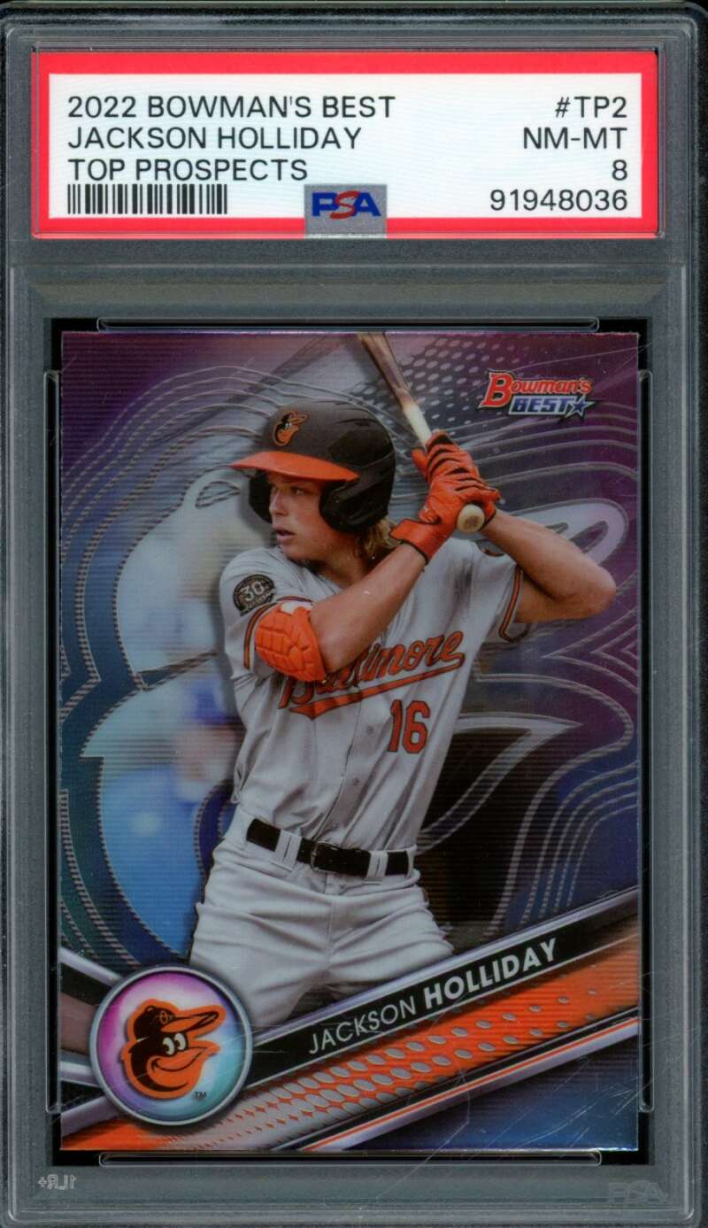 Jackson Holliday Rookie Card 2022 Bowman's Best Top Prospects #TP-2 PSA 8 Image 1