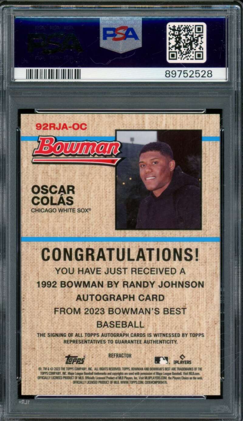 Oscar Colars Rookie 2023 Bowman's Best 1992 Randy Johnson Auto #92rjaoc PSA 9 Image 2