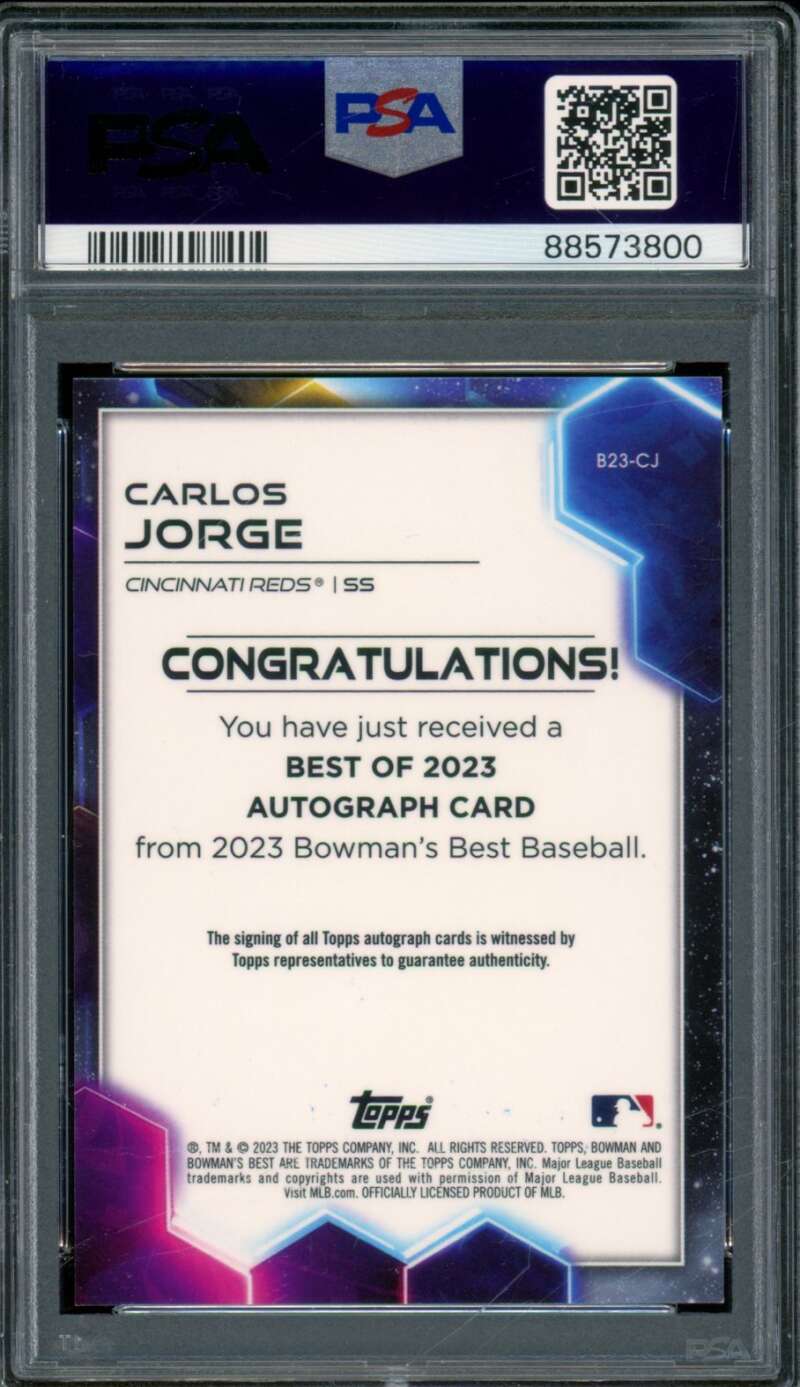 Carlos Jorge Rookie Card 2023 Bowman's Best Best of 2023 Autograph #B23CJ PSA 10 Image 2