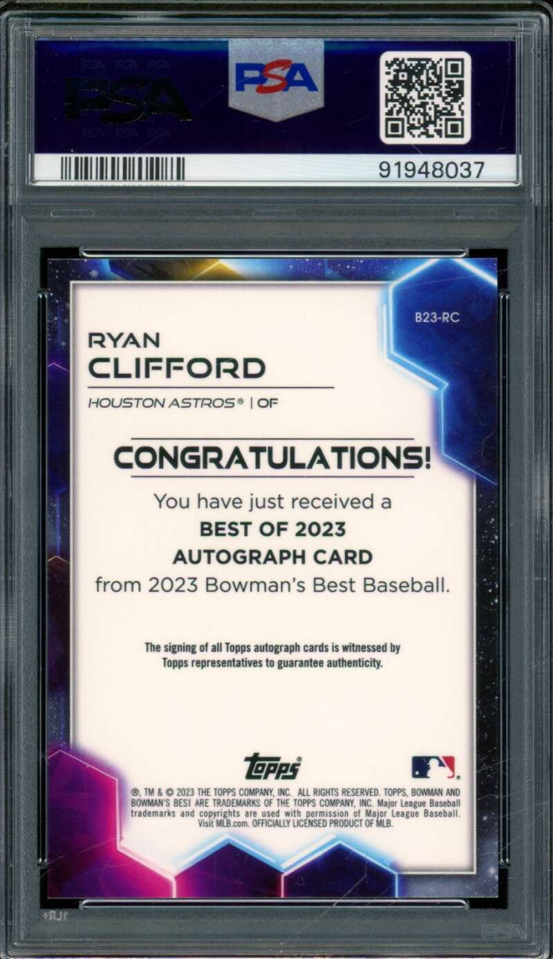 Ryan Clifford Rookie 2023 Bowman's Best Best Of 2023 Autograph #B23Rc PSA 10 Image 2