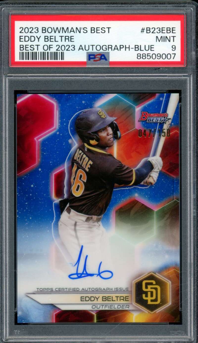 Eddy Beltre Rookie 2023 Bowman's Best Best Of 2023 Autograph Blue #B23EBE PSA 9 Image 1
