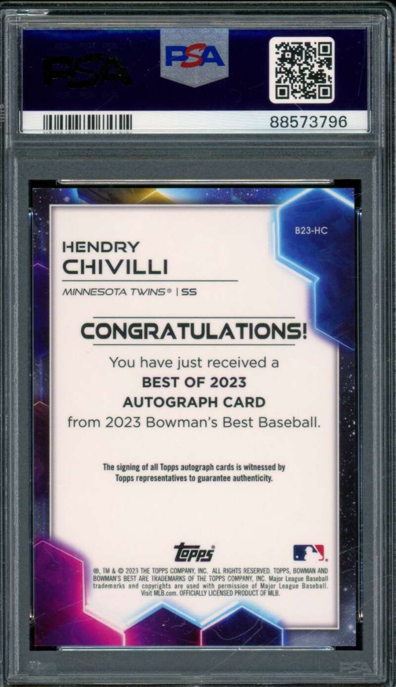 Hendry Chivilli Rookie 2023 Bowman's Best Best 2023 Autograph Blue #B23HC PSA 9 Image 2