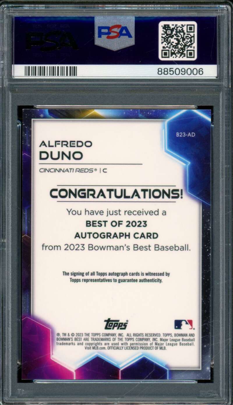 Alfredo Duno Rookie 2023 Bowman's Best Best Of 2023 Autograph Green #B23AD PSA 9 Image 2
